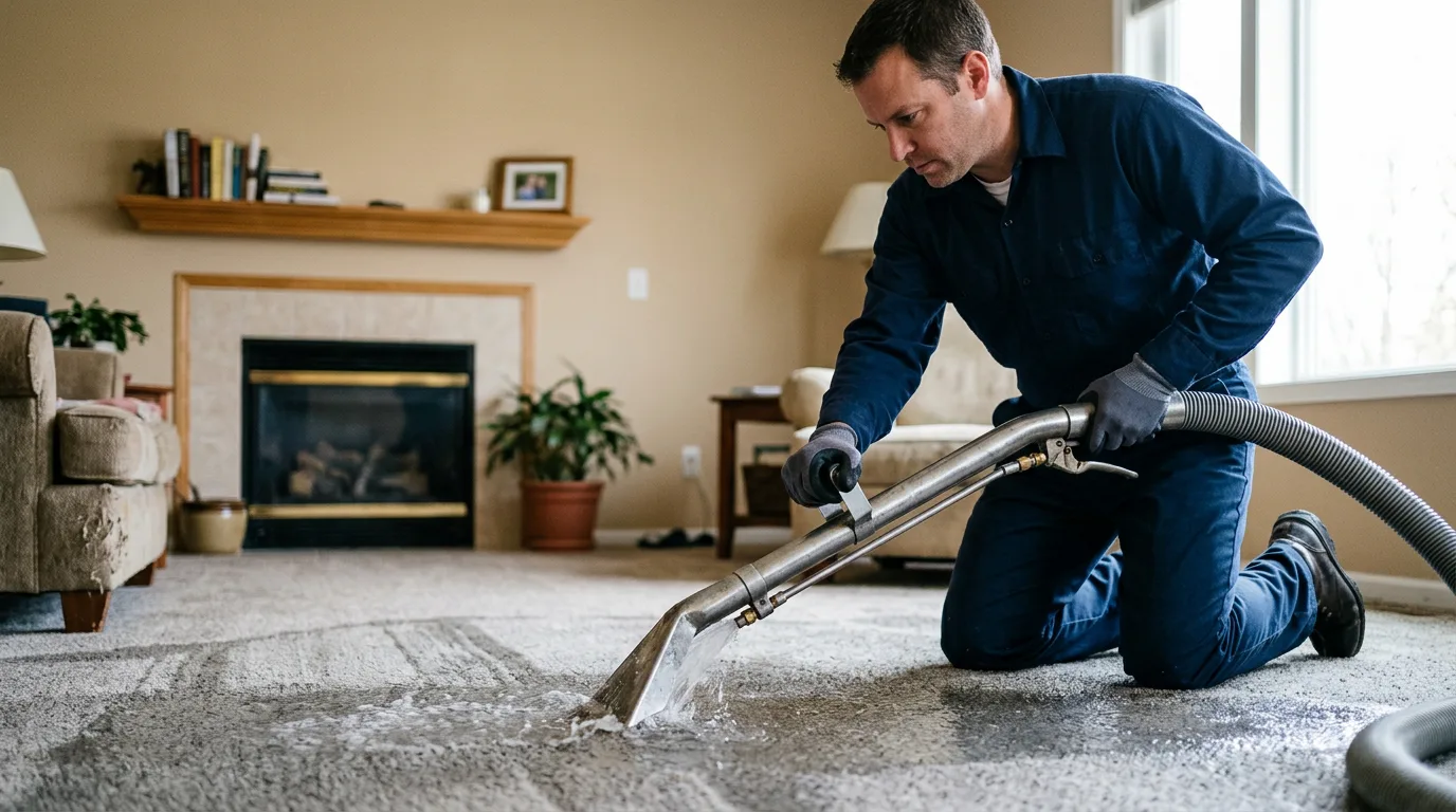 Water damage restoration technician working near Denver, IN